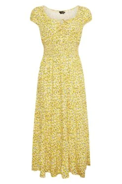 Curve Yellow Floral Print Bardot Maxi Dress -Luna Looks Zone c16b8fbc bc5c 47 137100 X