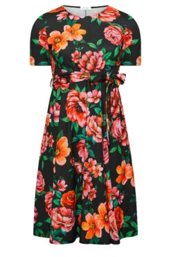 YOURS LONDON Curve Black & Red Floral Skater Dress -Luna Looks Zone c1839b63 6dab 4f 162033 X