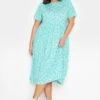 YOURS Curve Light Blue Floral Disty Print Smock Dress