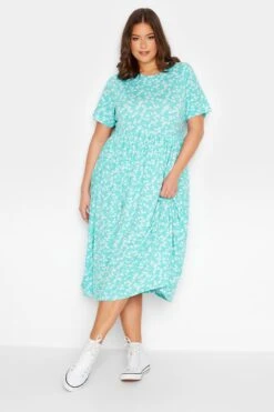 YOURS Curve Light Blue Floral Disty Print Smock Dress
