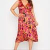 YOURS LONDON Curve Hot Pink Abstract Print Satin Wrap Dress