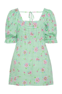 LIMITED COLLECTION Curve Green Gingham Floral Puff Sleeve Peplum Top -Luna Looks Zone c22e39e2 b393 4b 214366 BK