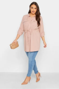 YOURS Curve Blush Pink Utility Tunic Linen Look Shirt