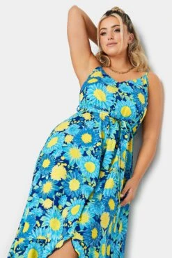LIMITED COLLECTION Curve Blue Floral Frill Hem Midaxi Dress -Luna Looks Zone c2b25c0b f3dd 41 215496 D