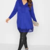 YOURS Curve Blue Crochet Trim Long Sleeve Tunic Top
