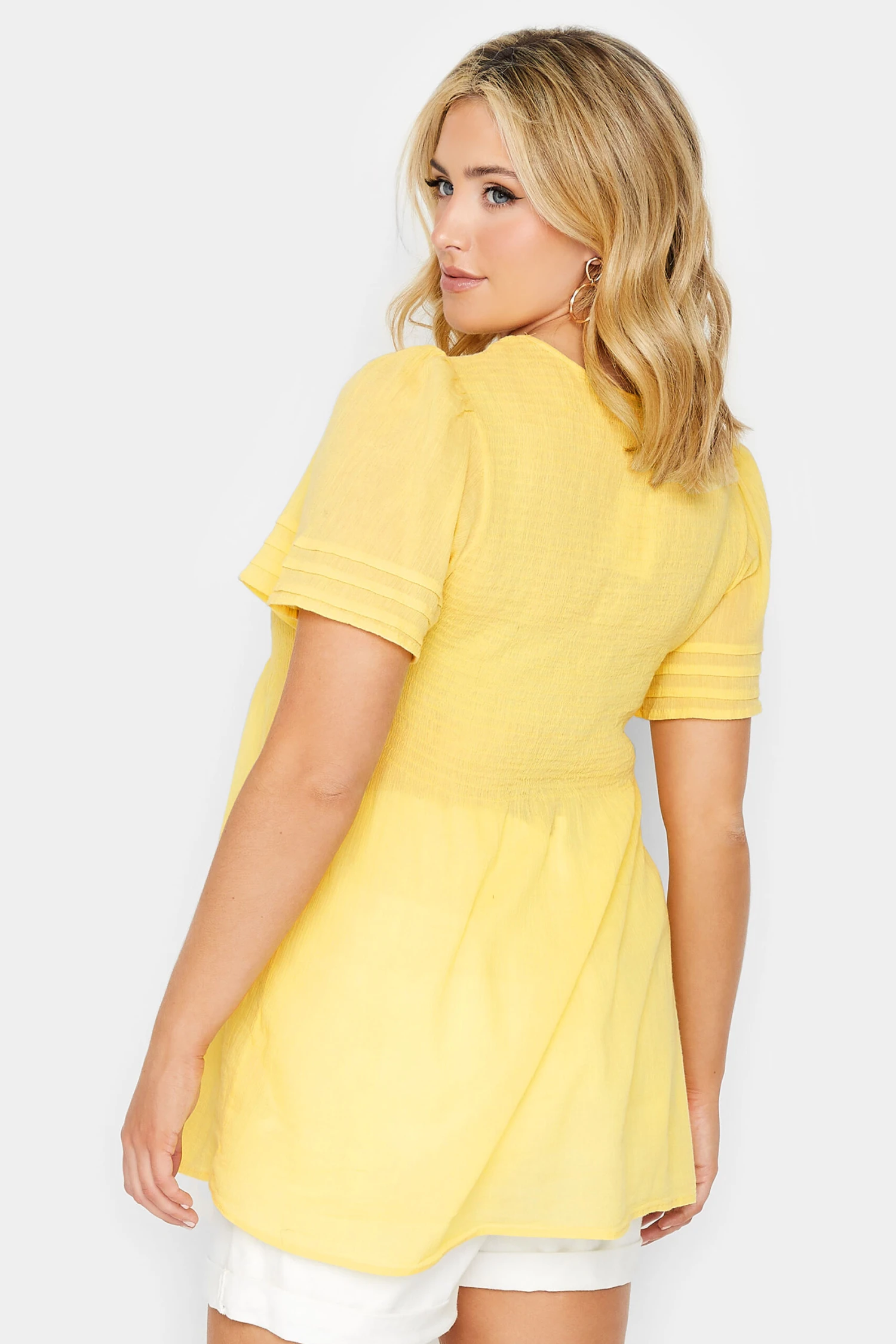 LIMITED COLLECTION Curve Lemon Yellow Shirred Smock Top 2 LIMITED COLLECTION Curve Lemon Yellow Shirred Smock Top - Image 2