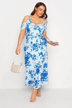YOURS LONDON Curve Blue Floral Cold Shoulder Maxi Dress