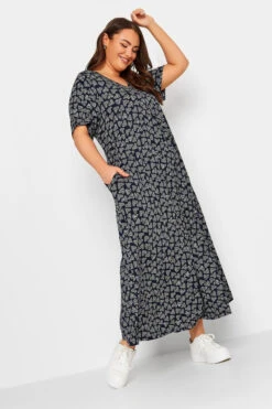 YOURS Curve Navy Blue Heart Print Maxi Dress