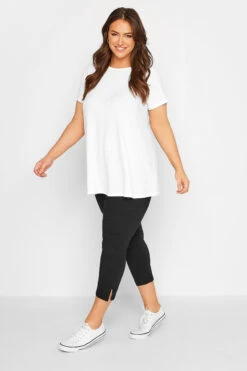 YOURS Curve Black Bengaline Cropped Stretch Pull On Trousers