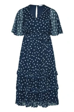 YOURS LONDON Curve Navy Blue Polka Dot Ruffle Maxi Dress -Luna Looks Zone c50480ef 9fed 43 161144 F