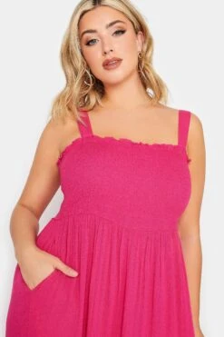 YOURS Curve Hot Pink Shirred Strappy Sundress -Luna Looks Zone c56400bb cb8c 47 137430 E