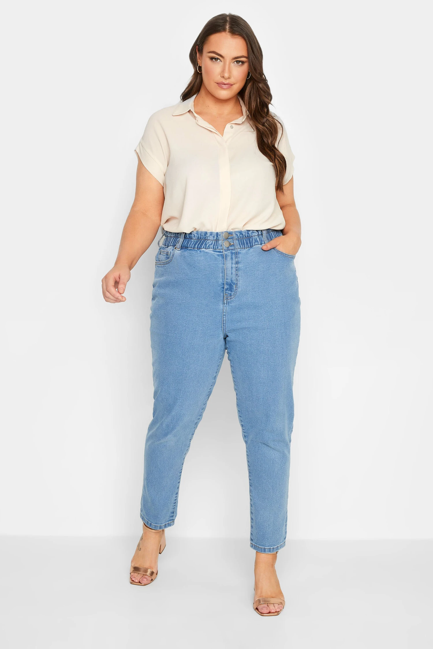 YOURS Curve Cream Collared Shirt 1 YOURS Curve Cream Collared Shirt