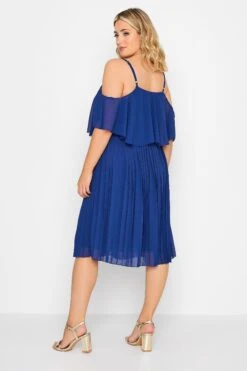 YOURS LONDON Curve Cobalt Blue Pleated Overlay Midi Dress -Luna Looks Zone c5c26146 3862 4e 162120 D