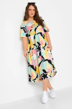 LIMITED COLLECTION Curve Black & Pink Star Print Midaxi Smock Dress