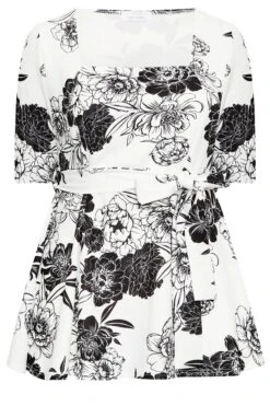 YOURS LONDON Curve White Floral Print Peplum Top -Luna Looks Zone c5f83498 3de4 45 162080 X