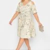 YOURS LONDON Curve Sage Green Floral Cold Shoulder Skater Dress