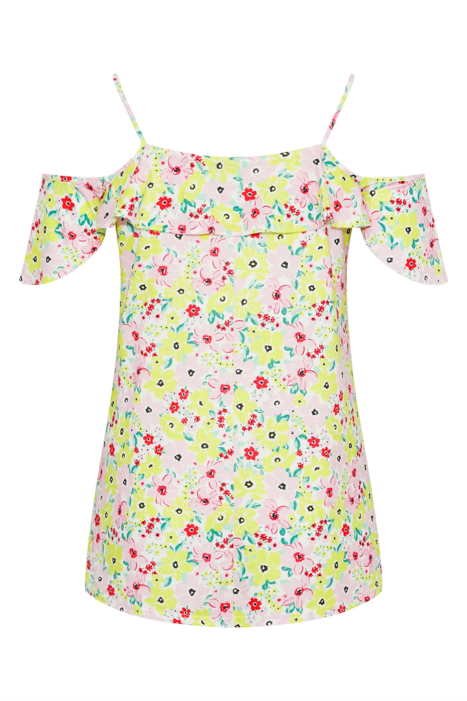 YOURS Curve Yellow Floral Frill Cold Shoulder Top 6 YOURS Curve Yellow Floral Frill Cold Shoulder Top - Image 6