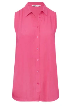 YOURS Curve Hot Pink Dipped Hem Sleeveless Blouse -Luna Looks Zone c60c61a9 429d 4d 330015 X