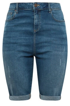 YOURS Curve Mid Blue Cat Scratch Stretch Denim Shorts -Luna Looks Zone c6cd6f13 accd 43 144713 X