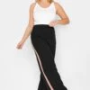 YOURS PETITE Curve Black Side Stripe Wide Leg Trousers