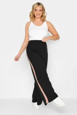 YOURS PETITE Curve Black Side Stripe Wide Leg Trousers