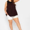 YOURS Curve Black Polka Dot Print Pleat Front Vest Top
