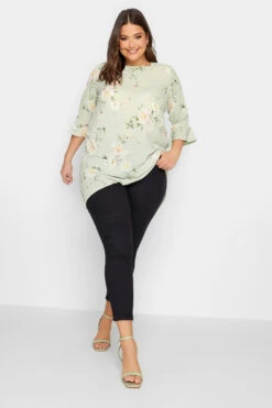 YOURS LONDON Curve Light Green Floral Tunic Top