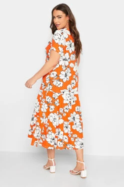 YOURS Curve Orange Floral V-Neck Tiered Wrap Dress -Luna Looks Zone c7f726ed 9536 46 301895 C