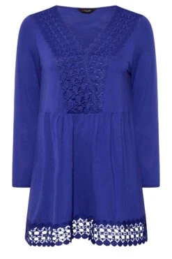 YOURS Curve Blue Crochet Trim Long Sleeve Tunic Top -Luna Looks Zone c82429b8 66e2 4e 320340 X