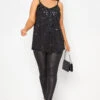 LUXE Curve Black Hand Embellished Cami Top