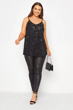 LUXE Curve Black Hand Embellished Cami Top