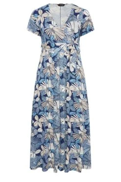 YOURS Curve Blue Leaf Print Wrap Dress -Luna Looks Zone c8900f70 3f01 48 301607 X
