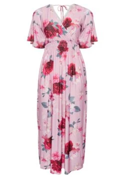 YOURS LONDON Curve Pink Floral Shirred Maxi Dress -Luna Looks Zone c90f06b8 75b6 45 162124 X