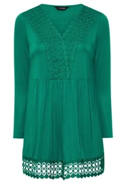YOURS Curve Green Crochet Trim Long Sleeve Tunic Top -Luna Looks Zone c915e9ef 2daa 47 320341 X