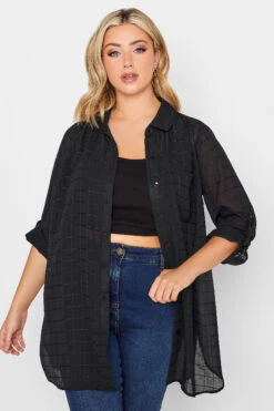 YOURS LONDON Curve Black Check Chiffon Shirt -Luna Looks Zone c976915b 06a4 45 162218 A1