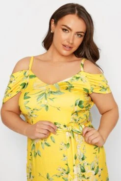 YOURS LONDON Curve Yellow Floral Cold Shoulder Maxi Dress -Luna Looks Zone c9783255 c9b2 43 161530 D