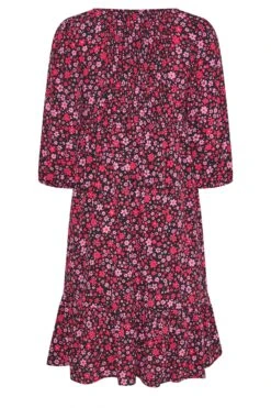 YOURS Curve Black & Pink Floral Smock Midi Dress -Luna Looks Zone ca4ac599 c271 46 137212 Y