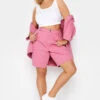 YOURS Curve Pink Denim Dad Shorts