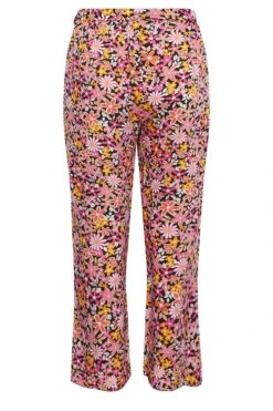 YOURS Curve Pink Floral Print Frill Wide Leg Trousers -Luna Looks Zone ca91e644 c93f 4f 143370 Y