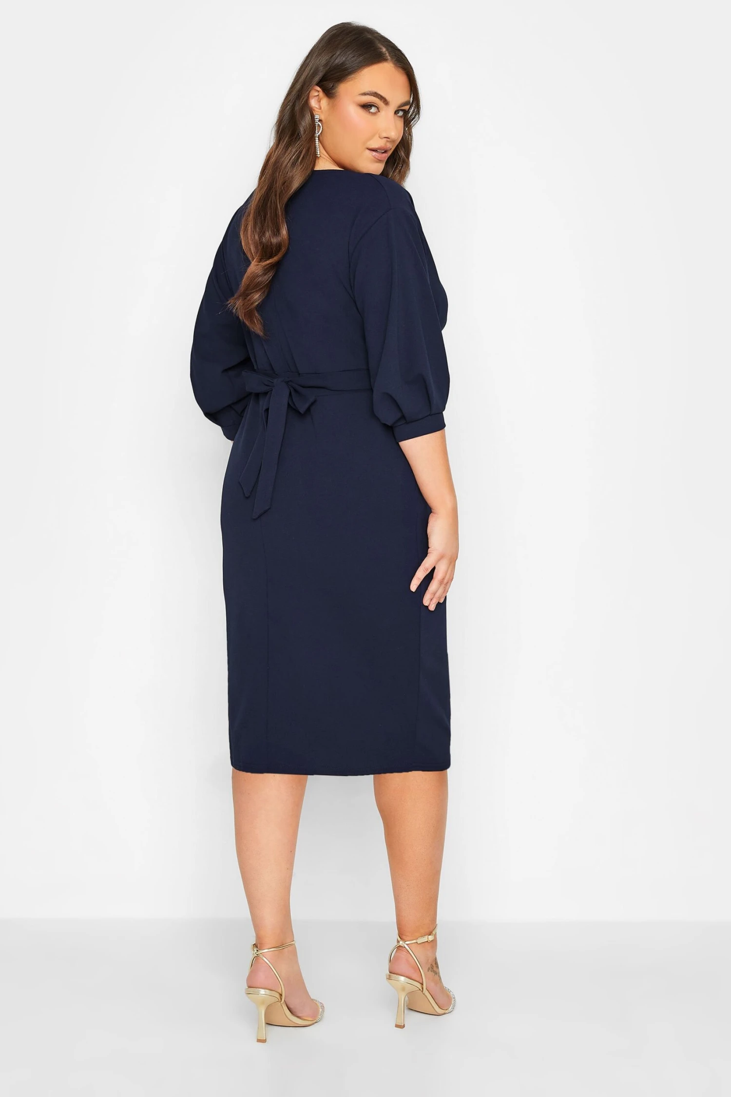YOURS LONDON Curve Navy Blue Drop Shoulder Wrap Dress 2 YOURS LONDON Curve Navy Blue Drop Shoulder Wrap Dress - Image 2