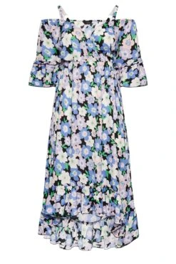 YOURS Curve Purple Floral Cold Shoulder Midaxi Dress -Luna Looks Zone cab316fe 7ee6 42 137286 X
