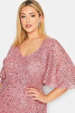 LUXE Curve Pink Hand Embellished Angel Sleeve Maxi Dress -Luna Looks Zone cb4fa2cf 50f7 4e 161992 D
