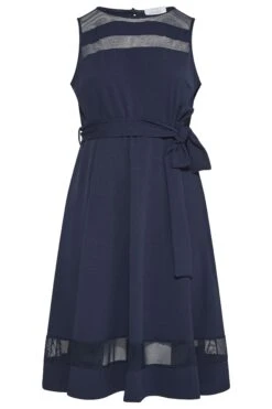YOURS LONDON Curve Navy Blue Mesh Panel Skater Dress -Luna Looks Zone cb98c3c7 565a 43 162038 X