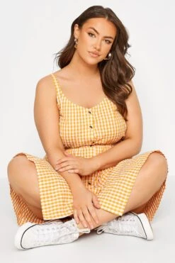 LIMITED COLLECTION Curve Orange Gingham Button Front Sundress -Luna Looks Zone cbc60970 be2f 45 214487 D