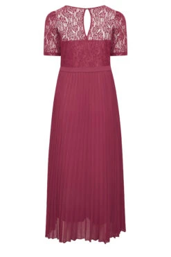 YOURS LONDON Curve Burgundy Red Lace Puff Sleeve Pleated Maxi Dress -Luna Looks Zone cc07260e 01bb 46 161904 Y