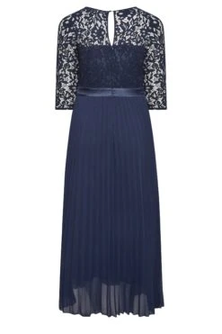 YOURS LONDON Curve Navy Blue Lace Pleated Maxi Dress -Luna Looks Zone cc653988 cd5a 45 161900 Y