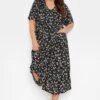 YOURS Curve Black Daisy Print Smock Dress