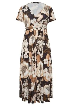 YOURS Curve Black Neutral Floral Print Wrap Front Midaxi Dress -Luna Looks Zone cd88d8ca d350 45 302154 X
