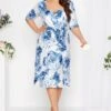 YOURS LONDON Curve White & Blue Notch Neck Floral Dress