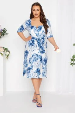 YOURS LONDON Curve White & Blue Notch Neck Floral Dress